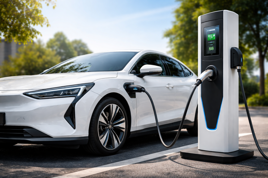 inspection automobile d'un véhicule électrique à une borne de recharge- vérification avant achat